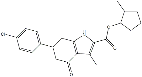 2-methylcyclopentyl 6-(4-chlorophenyl)-3-methyl-4-oxo-4,5,6,7-tetrahydro-1H-indole-2-carboxylate Struktur