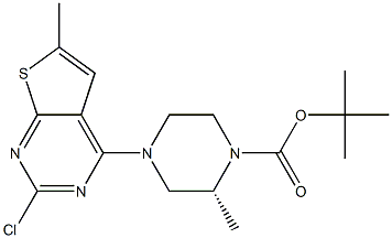 (R)-tert-butyl 4-(2-chloro-6-methylthieno[2,3-d]pyrimidin-4-yl)-2-methylpiperazine-1-carboxylate Struktur