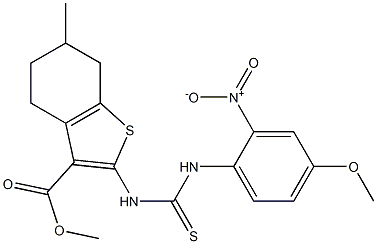 methyl 2-(3-(4-methoxy-2-nitrophenyl)thioureido)-6-methyl-4,5,6,7-tetrahydrobenzo[b]thiophene-3-carboxylate Struktur