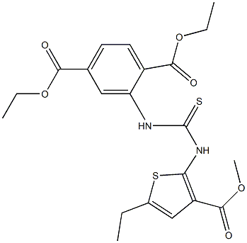 diethyl 2-(3-(5-ethyl-3-(methoxycarbonyl)thiophen-2-yl)thioureido)terephthalate Struktur