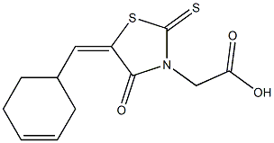 (E)-2-(5-(cyclohex-3-en-1-ylmethylene)-4-oxo-2-thioxothiazolidin-3-yl)acetic acid Struktur