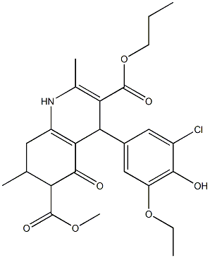 6-methyl 3-propyl 4-(3-chloro-5-ethoxy-4-hydroxyphenyl)-2,7-dimethyl-5-oxo-1,4,5,6,7,8-hexahydroquinoline-3,6-dicarboxylate Struktur