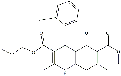 6-methyl 3-propyl 4-(2-fluorophenyl)-2,7-dimethyl-5-oxo-1,4,5,6,7,8-hexahydroquinoline-3,6-dicarboxylate Struktur