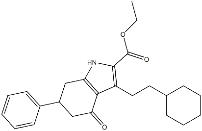 ethyl 3-(2-cyclohexylethyl)-4-oxo-6-phenyl-4,5,6,7-tetrahydro-1H-indole-2-carboxylate Struktur