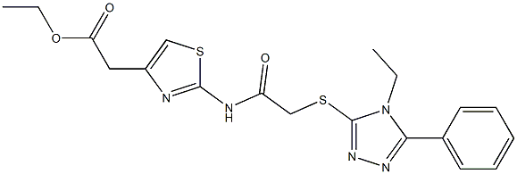 ethyl 2-(2-(2-((4-ethyl-5-phenyl-4H-1,2,4-triazol-3-yl)thio)acetamido)thiazol-4-yl)acetate Struktur