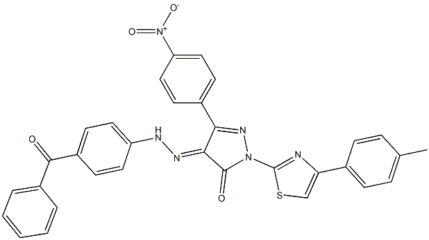 4-[(4-benzoylphenyl)hydrazono]-2-[4-(4-methylphenyl)-1,3-thiazol-2-yl]-5-(4-nitrophenyl)-2,4-dihydro-3H-pyrazol-3-one Struktur