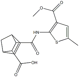 3-((3-(methoxycarbonyl)-5-methylthiophen-2-yl)carbamoyl)bicyclo[2.2.1]hept-5-ene-2-carboxylic acid Struktur