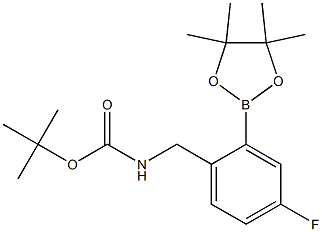 tert-butyl 4-fluoro-2-(4,4,5,5-tetramethyl-1,3,2-dioxaborolan-2-yl)benzylcarbamate Struktur