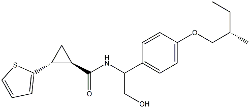 (1R,2R)-N-(2-hydroxy-1-(4-((S)-2-methylbutoxy)phenyl)ethyl)-2-(thiophen-2-yl)cyclopropanecarboxamide Struktur