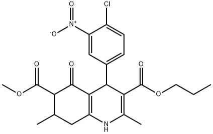 6-methyl 3-propyl 4-(4-chloro-3-nitrophenyl)-2,7-dimethyl-5-oxo-1,4,5,6,7,8-hexahydroquinoline-3,6-dicarboxylate Struktur