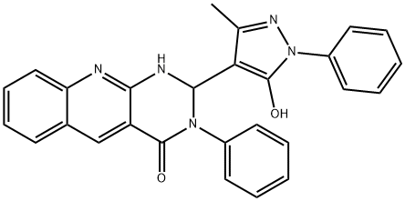 2-(5-hydroxy-3-methyl-1-phenyl-1H-pyrazol-4-yl)-3-phenyl-2,3-dihydropyrimido[4,5-b]quinolin-4(1H)-one Struktur