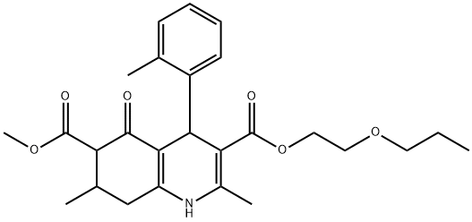 6-methyl 3-(2-propoxyethyl) 2,7-dimethyl-5-oxo-4-(o-tolyl)-1,4,5,6,7,8-hexahydroquinoline-3,6-dicarboxylate Struktur