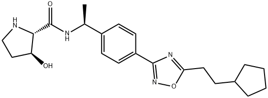 (2S,3S)-N-((S)-1-(4-(5-(2-cyclopentylethyl)-1,2,4-oxadiazol-3-yl)phenyl)ethyl)-3-hydroxypyrrolidine-2-carboxamide Struktur