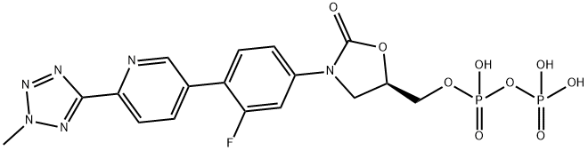 ((R)-3-(3-fluoro-4-(6-(2-methyl-2H-tetrazol-5-yl)pyridin-3-yl)phenyl)-2-oxooxazolidin-5-yl)methyl trihydrogen diphosphate Struktur