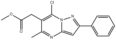 methyl 2-(7-chloro-5-methyl-2-phenylpyrazolo[1,5-a]pyrimidin-6-yl)acetate Struktur