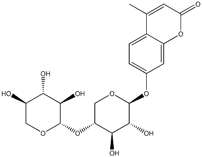 4-Methyl-7-[(4-O-beta-D-xylopyranosyl-beta-D-xylopyranosyl)oxy]-2H-1-benzopyran-2-one Struktur