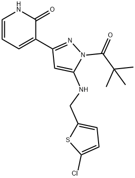 3-(5-(((5-chlorothiophen-2-yl)methyl)amino)-1-pivaloyl-1H-pyrazol-3-yl)pyridin-2(1H)-one Struktur