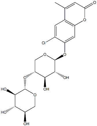 6-Chloro-2-oxo-4-methylchromen-7-yl 4-O-beta-D-xylopyranosyl-beta-D-xylopyranoside Struktur