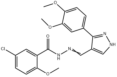 (Z)-5-chloro-N'-((3-(3,4-dimethoxyphenyl)-1H-pyrazol-4-yl)methylene)-2-methoxybenzohydrazide Struktur