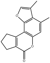 3,4-dimethyl-9,10-dihydrocyclopenta[c]furo[2,3-f]chromen-7(8H)-one Struktur