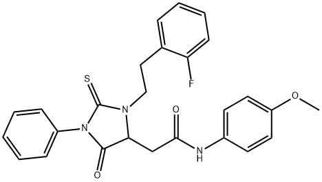 2-{3-[2-(2-fluorophenyl)ethyl]-5-oxo-1-phenyl-2-thioxoimidazolidin-4-yl}-N-(4-methoxyphenyl)acetamide Struktur