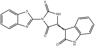 (3E)-3-[1-(1,3-benzothiazol-2-yl)-5-oxo-2-thioxoimidazolidin-4-ylidene]-1,3-dihydro-2H-indol-2-one Struktur