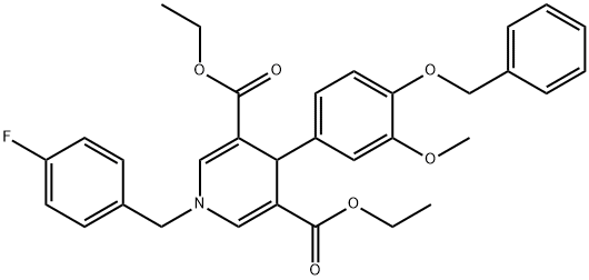 diethyl 4-(4-(benzyloxy)-3-methoxyphenyl)-1-(4-fluorobenzyl)-1,4-dihydropyridine-3,5-dicarboxylate Struktur