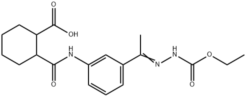 (E)-2-((3-(1-(2-(ethoxycarbonyl)hydrazono)ethyl)phenyl)carbamoyl)cyclohexanecarboxylic acid Struktur