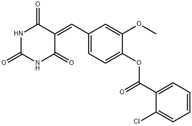 2-methoxy-4-((2,4,6-trioxotetrahydropyrimidin-5(2H)-ylidene)methyl)phenyl 2-chlorobenzoate Struktur