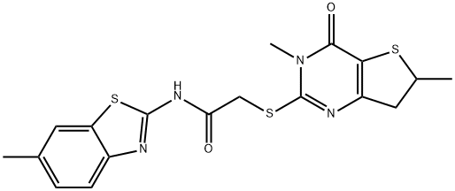 N-(6-Methyl-2-benzothiazolyl)-2-[(3,4,6,7-tetrahydro-3,6-dimethyl-4-oxothieno[3,2-d]pyrimidin-2-yl)thio]-acetamide Struktur