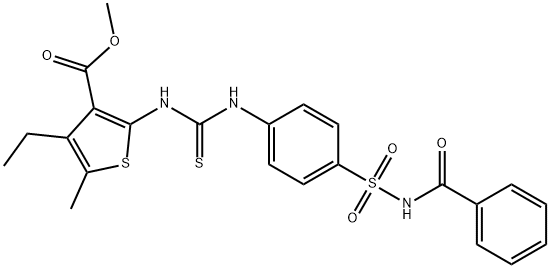 methyl 2-(3-(4-(N-benzoylsulfamoyl)phenyl)thioureido)-4-ethyl-5-methylthiophene-3-carboxylate Struktur