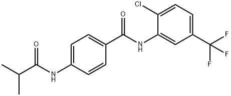 N-[2-chloro-5-(trifluoromethyl)phenyl]-4-[(2-methylpropanoyl)amino]benzamide Struktur