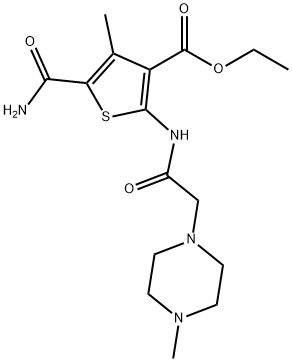 ethyl 5-carbamoyl-4-methyl-2-(2-(4-methylpiperazin-1-yl)acetamido)thiophene-3-carboxylate Struktur