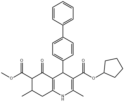 3-cyclopentyl 6-methyl 4-([1,1'-biphenyl]-4-yl)-2,7-dimethyl-5-oxo-1,4,5,6,7,8-hexahydroquinoline-3,6-dicarboxylate Struktur