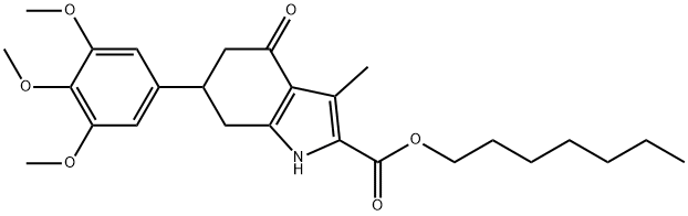 heptyl 3-methyl-4-oxo-6-(3,4,5-trimethoxyphenyl)-4,5,6,7-tetrahydro-1H-indole-2-carboxylate Struktur