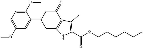 hexyl 6-(2,5-dimethoxyphenyl)-3-methyl-4-oxo-4,5,6,7-tetrahydro-1H-indole-2-carboxylate Struktur