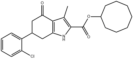 cyclooctyl 6-(2-chlorophenyl)-3-methyl-4-oxo-4,5,6,7-tetrahydro-1H-indole-2-carboxylate Struktur