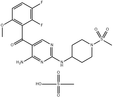 N-[4-Amino-5-(2,3-difluoro-6-methoxybenzoyl)-2-pyrimidinyl]-1-(methylsulfonyl)-4-piperidinamine monomethanesulfonate Struktur