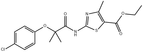 ethyl 2-(2-(4-chlorophenoxy)-2-methylpropanamido)-4-methylthiazole-5-carboxylate Struktur