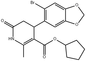 cyclopentyl 4-(6-bromobenzo[d][1,3]dioxol-5-yl)-2-methyl-6-oxo-1,4,5,6-tetrahydropyridine-3-carboxylate Struktur