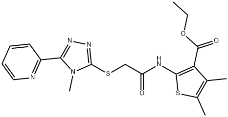 ethyl 4,5-dimethyl-2-(2-((4-methyl-5-(pyridin-2-yl)-4H-1,2,4-triazol-3-yl)thio)acetamido)thiophene-3-carboxylate Struktur