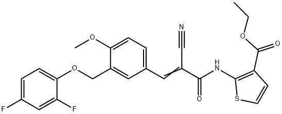 (E)-ethyl 2-(2-cyano-3-(3-((2,4-difluorophenoxy)methyl)-4-methoxyphenyl)acrylamido)thiophene-3-carboxylate Struktur