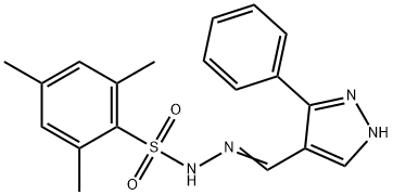 (E)-2,4,6-trimethyl-N'-((3-phenyl-1H-pyrazol-4-yl)methylene)benzenesulfonohydrazide Struktur