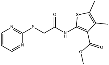 methyl 4,5-dimethyl-2-(2-(pyrimidin-2-ylthio)acetamido)thiophene-3-carboxylate Struktur