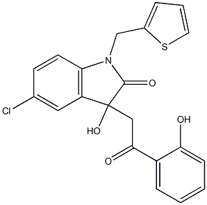 5-chloro-3-hydroxy-3-[2-(2-hydroxyphenyl)-2-oxoethyl]-1-(2-thienylmethyl)-1,3-dihydro-2H-indol-2-one Struktur