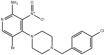 5-Bromo-4-(4-(4-chlorobenzyl)piperazin-1-yl)-3-nitropyridin-2-amine Struktur