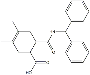 6-(benzhydrylcarbamoyl)-3,4-dimethylcyclohex-3-enecarboxylic acid Struktur