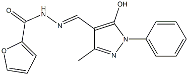 (E)-N'-((5-hydroxy-3-methyl-1-phenyl-1H-pyrazol-4-yl)methylene)furan-2-carbohydrazide Struktur