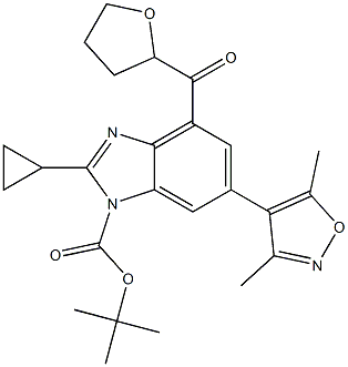 tert-butyl 2-cyclopropyl-6-(3,5-dimethylisoxazol-4-yl)-4-(tetrahydrofuran-2-carbonyl)-1H-benzo[d]imidazole-1-carboxylate Struktur