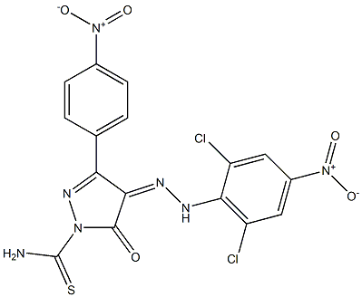 4-[(2,6-dichloro-4-nitrophenyl)hydrazono]-3-(4-nitrophenyl)-5-oxo-4,5-dihydro-1H-pyrazole-1-carbothioamide Struktur